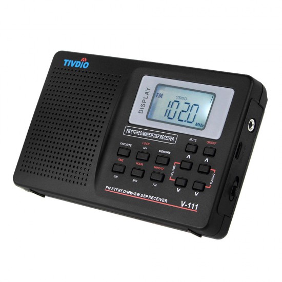 TIVDIO V-111 MW / FM /SW Stereo Radio 9KHz World Band Digital Tuning Radio LCD Display Outdoor Pocket Radio Shortwave Radio Alarm Clock Battery Operated Radio for Travel