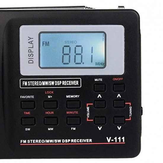 TIVDIO V-111 MW / FM /SW Stereo Radio 9KHz World Band Digital Tuning Radio LCD Display Outdoor Pocket Radio Shortwave Radio Alarm Clock Battery Operated Radio for Travel