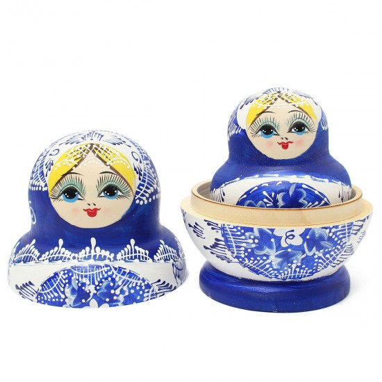 1 Set 10Pcs Russian Dolls Wooden Hand Painted Nesting Babushka Matryoshka Present Gift