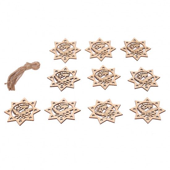 10PCS Carve Wooden Five-pointed Star Christmas Hanging Pendant Decorations