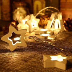 1.65M 10LEDs Wood Star Christmas Tree Shaped Battery Powered String Garland Lights LED Holiday Lights Festival Wedding Party Room Decorations Lights