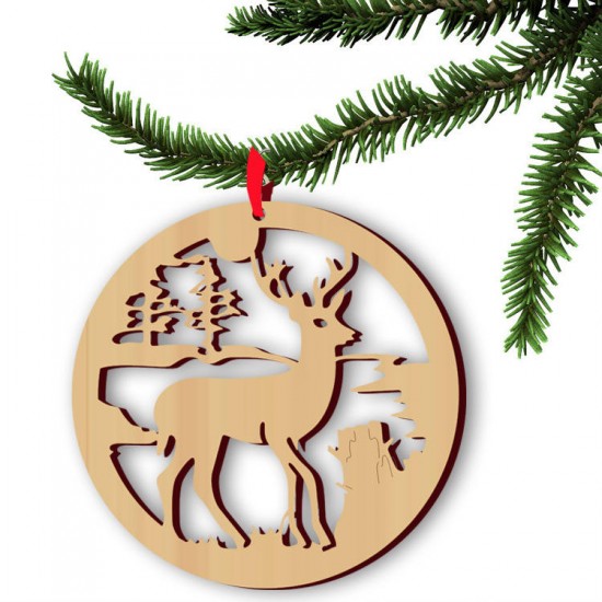 5pcs Wooden Christmas Deer Pendan Computer Laser Hollow Out Widget Ornaments Wooden Christmas Decorations