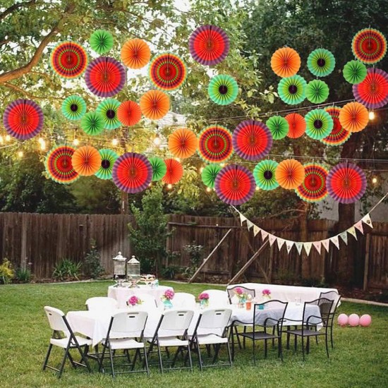6 Pcs/Set Fiesta Paper Fans Pinwheel Wedding Party Wall Hanging Decorations