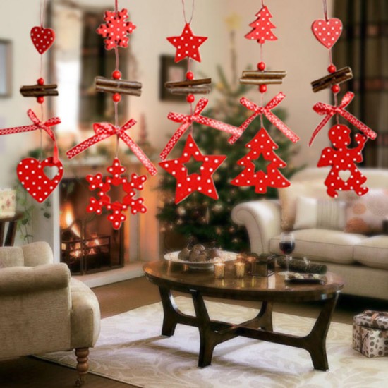 Christmas Tree Ornaments Wood Snowflake Heart Star Bell Party Home Christmas Decor Navidad Decoration Wind Chimes