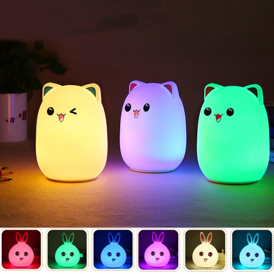 LED Small Night Light Sleeping Lamp Baby Room Rabbit Bear Light Kids Bed Lamps Remote Control