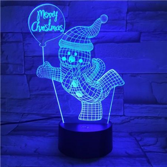Merry Christmas Skiing Snowman USB 3D LED Lights Colorful Touch Night Light