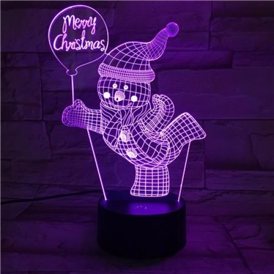 Merry Christmas Skiing Snowman USB 3D LED Lights Colorful Touch Night Light