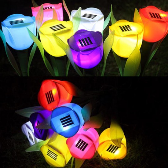 Outdoor Yard Garden Lawn Solar Power LED Night Lights Tulip Flower Lamp