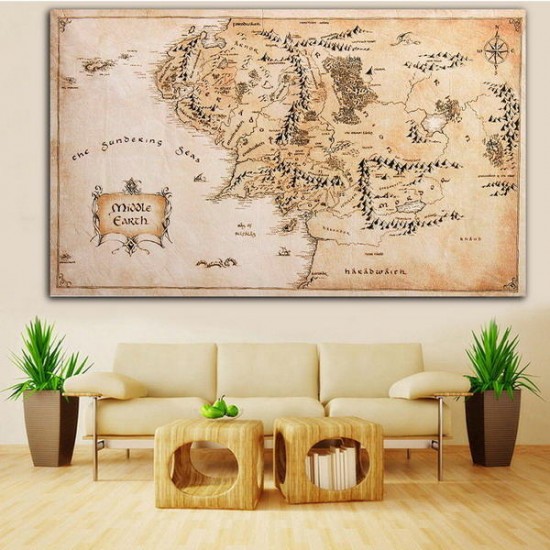 110x60CM Map of Middle Earth Lord of The Rings Silk Cloth Poster Home Decor