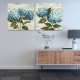 2 PCS Unframed Home Decor Canvas Print Paintings Wall Art Vintage Flowers Blue Green