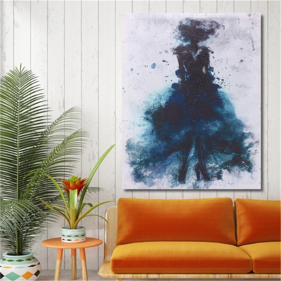 Fashion Green Girl Minimalist Abstract Art Canvas Oil Print Paintings Framed/Unframed