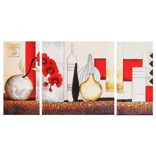 3PCS Red Vase Modern Unframed Canvas Painting Decorative Wall Picture Home Decor
