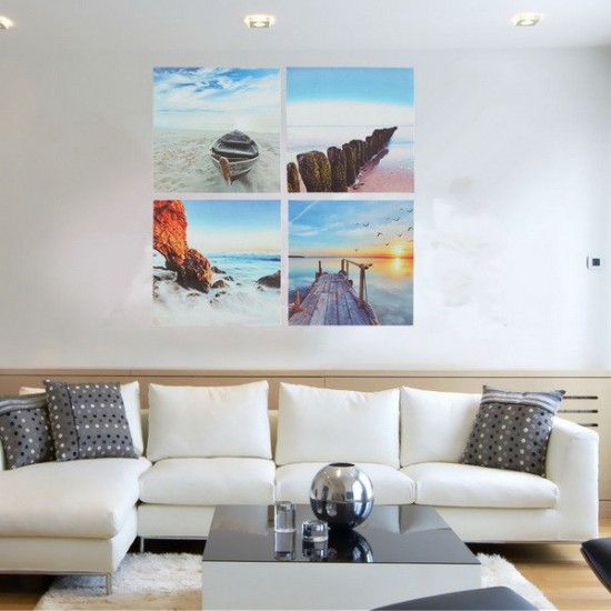 4PCS Frameless Canvas Print Beach Sunset Seascape Wall Art Home Decor