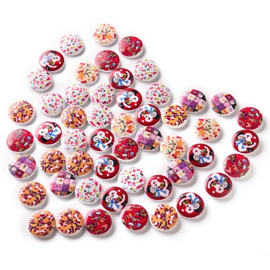 100 PCS Printed Round Pattern Wooden Button Mixed 2 Hole Natural Sewing Handmade Clothes Buttons