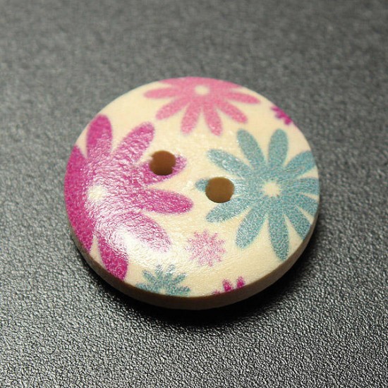 10pcs 18mm Round Wooden Flower Printed Button Craft Colorful DIY Sewing Crafts Clothes Decoration