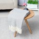 100% Cotton EHC Herringbone Single Or King Sofa Armchair Blankets Throw White & Blue