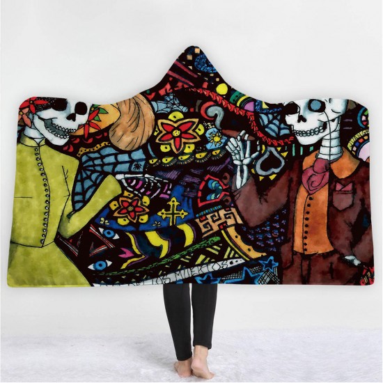 130x150cm Halloween Hooded Blanket Wearable Plush Skeleton 3D Digital Printing Blankets