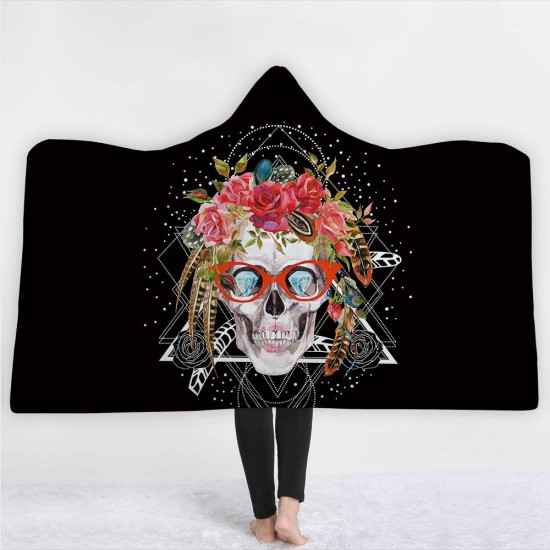 130x150cm Halloween Human Skeleton Hooded Blankets Wearable Soft Winter Bed Cover