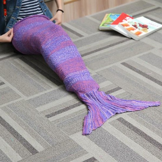 135X42CM Yarn Knitting Mermaid Tail Blanket Birthday Gift Warm Blanket Bed Mat Sleep Bag