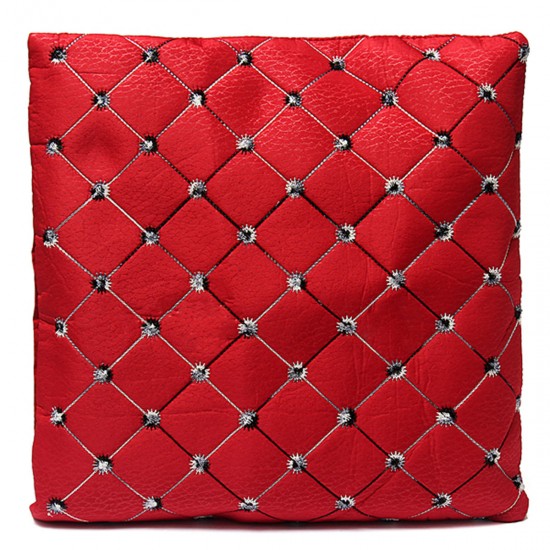 17'' Square Embroidered Pillow Case  Home Decor Grid Waist Throw Cushion Cover