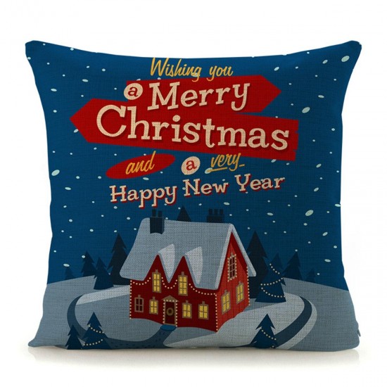 18'' Christmas Cotton Pillow Case Linen Cushion Cover Merry Christmas Home Decoration