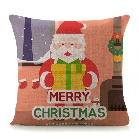 18'' Christmas Cotton Pillow Case Linen Cushion Cover Merry Christmas Home Decoration