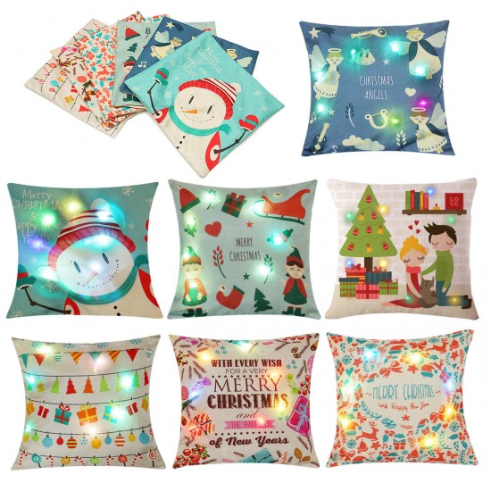 18"x18"Christmas LED Lights Linen Pillow Case Cushion Cover Sofa Case Home Decor