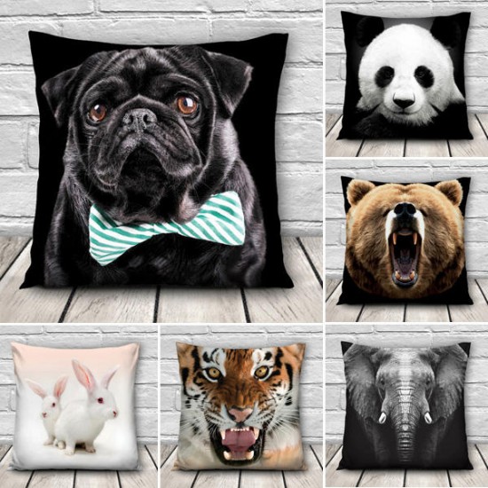 3D Animal Patterns Throw Pillow Case Sofa Office Car Cushion Cover Home Decor