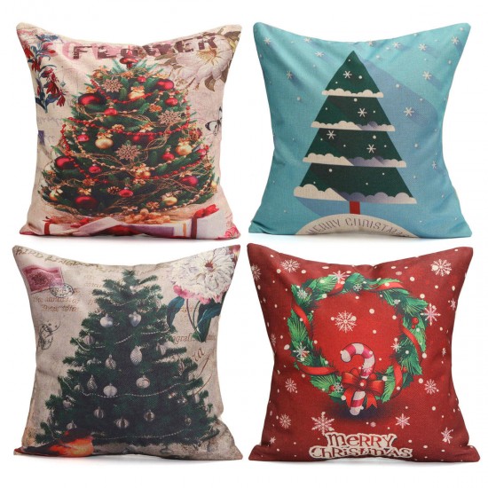 43X43cm Christmas Tree Snowmen Gift Fashion Cotton Linen Pillow Case Santa Claus Home Decor