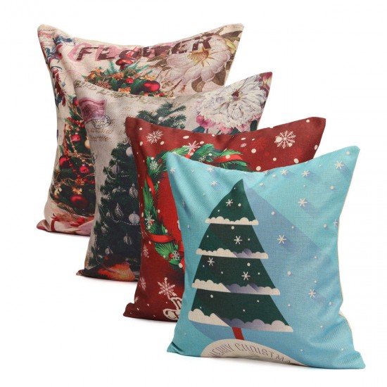 43X43cm Christmas Tree Snowmen Gift Fashion Cotton Linen Pillow Case Santa Claus Home Decor