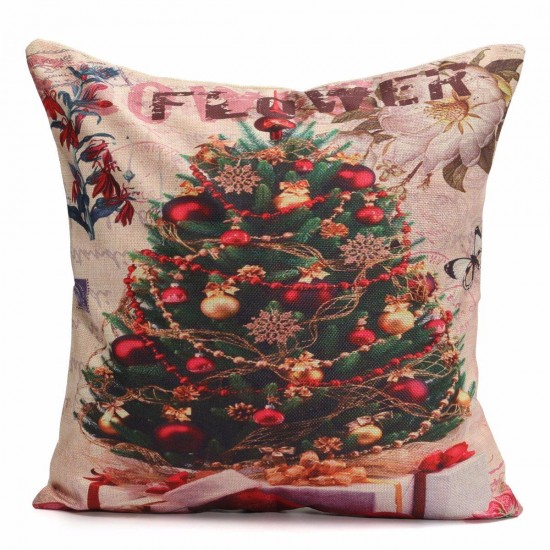 43X43cm Christmas Tree Snowmen Gift Fashion Cotton Linen Pillow Case Santa Claus Home Decor