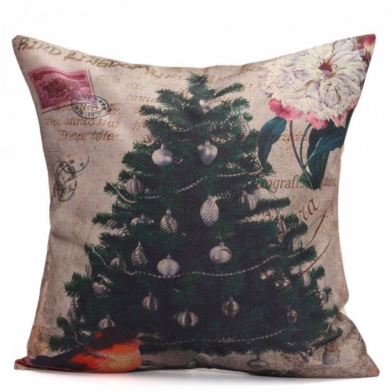 43X43cm Christmas Tree Snowmen Gift Fashion Cotton Linen Pillow Case Santa Claus Home Decor