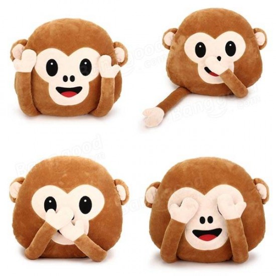 35cm Creative Emoji Monkey With Hands Throw Pillow Plush Stuffed Cushion Office Home Sofa Decor