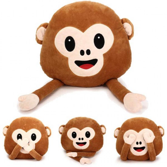 35cm Creative Emoji Monkey With Hands Throw Pillow Plush Stuffed Cushion Office Home Sofa Decor