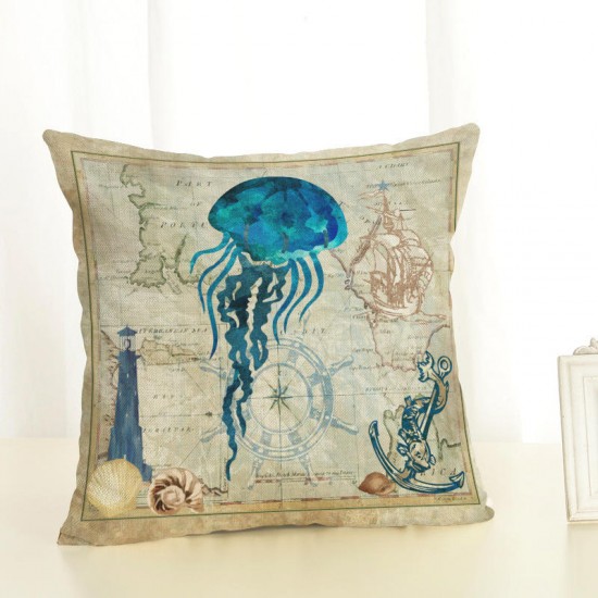 45*45cm Sea Creature Pillow Case Octopus Seahorse Conch Print Cushion Cover Linen Throw Pillow