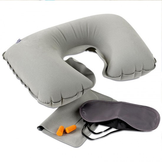 Honana WX-A1 Car Travel Inflatable Neck Rest Cushion U Pillow Eye Mask Ear Plugs With Storage Bag