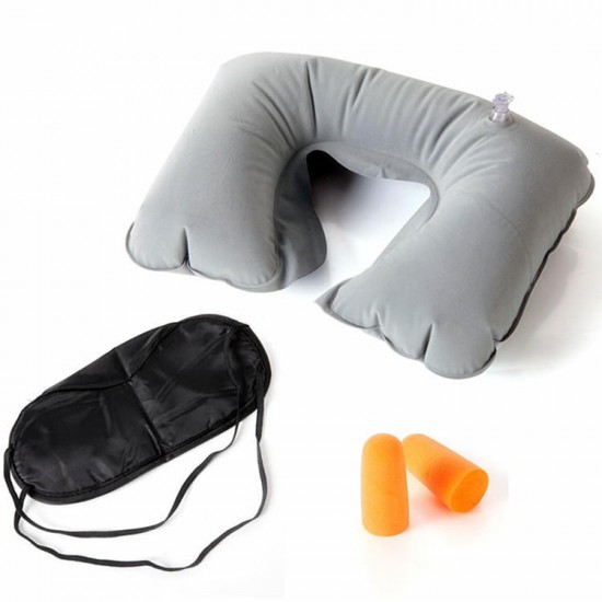 Honana WX-A1 Car Travel Inflatable Neck Rest Cushion U Pillow Eye Mask Ear Plugs With Storage Bag
