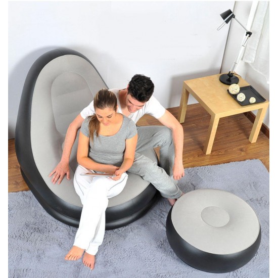 JILONG Portable Air Flocking Fast Inflatable Lazy Sofa Sleep Bed Set Foot Cushion Home Garden Furniture