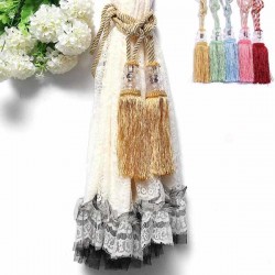 1 Pair Crystal Beaded Tassels Tie Back Curtain Cord 6 Colors