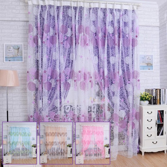 100x200cm Bird Nest Print Tulle Window Curtain Balcony Bedroom Bay Window Screen