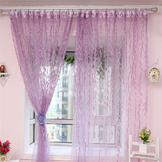 100x200cm Green Leaves Voile Window Screening Balcony Bedroom Window Curtain