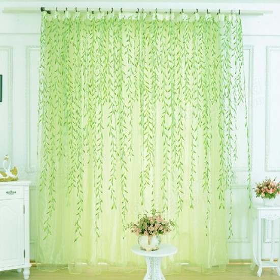 100x200cm Green Leaves Voile Window Screening Balcony Bedroom Window Curtain