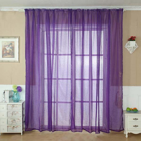 100x200cm Pure Color Tulle Window Curtain Balcony Bedroom Soft Curtain