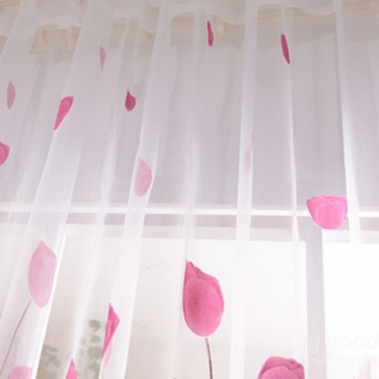 100x200cm Soft Tulle Tulip Flower Window Screen Home Sheer Window Curtain