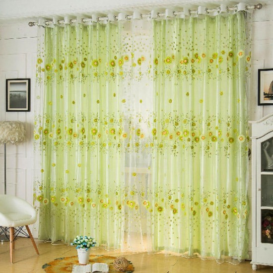 100x200cm Sunflower Tulle Voile Sheer Window Screen Bedroom Window Curtain