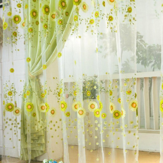 100x200cm Sunflower Tulle Voile Sheer Window Screen Bedroom Window Curtain