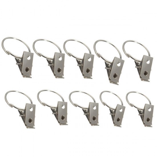 10pcs Silver Chrome Window Curtain Clips Rings Pole Rod Voile Drapery