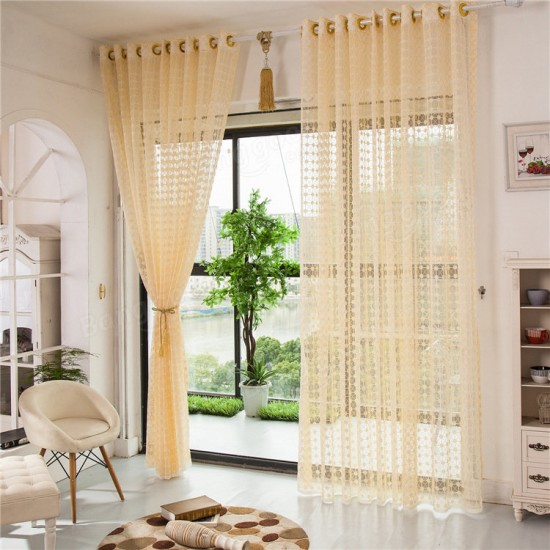2 Panel Champagne Window Screening Hollow Out Bedroom Balcony Sheer Tulle Curtains