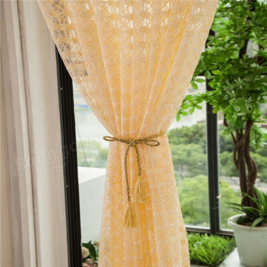 2 Panel Champagne Window Screening Hollow Out Bedroom Balcony Sheer Tulle Curtains