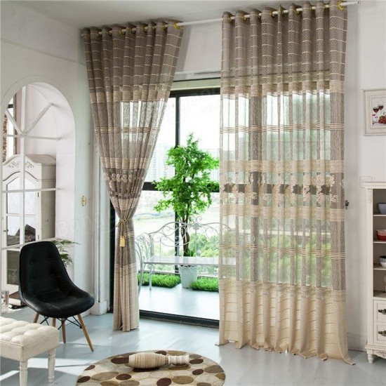 2 Panel Gray Jacquard Window Screening Sheer Curtains Hollow Out Bedroom Living Room Home Decor
